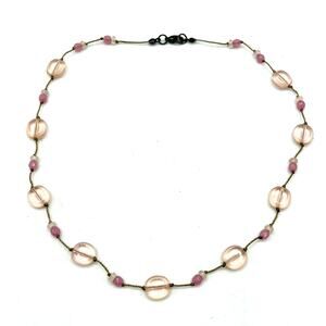 Light Pink Art Glass Station Bead Choker Necklace on String Beach BOHO 14"